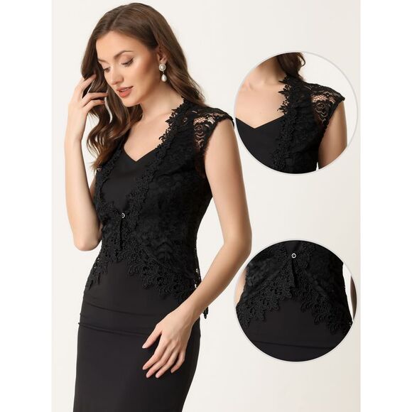 Floral Lace Shrug Wedding Guest Cap Sleeve Sheer Bolero Cardigan Black - Picture 2 of 6